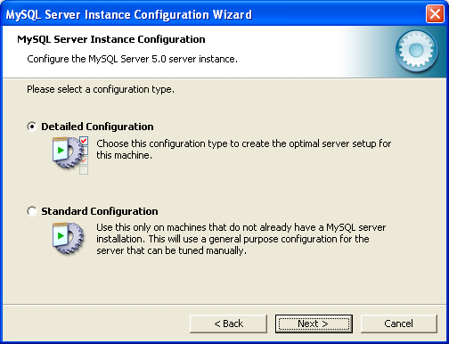 MySQL Server Instance Configuration
Wizard: Configuration Type