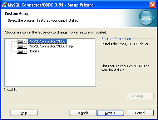 MyODBC Windows Installer -
                  Benutzerdefinierte Installation