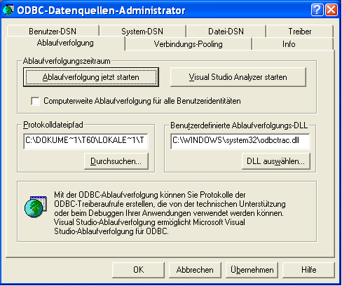 Tracing im
                ODBC-Datenquellen-Administrator