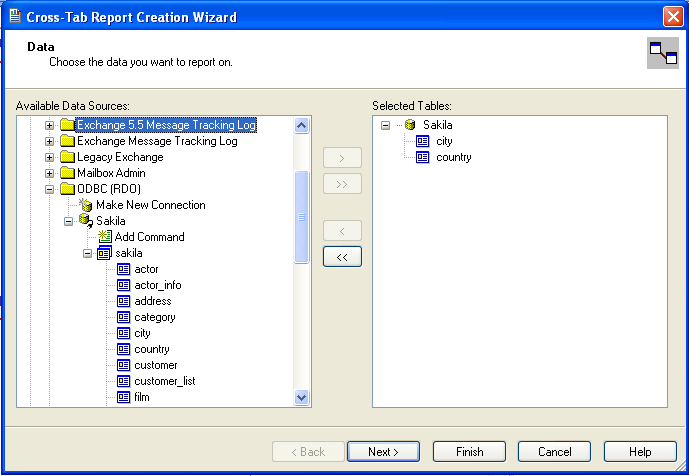 Crystal Reports
              でテーブルを選択